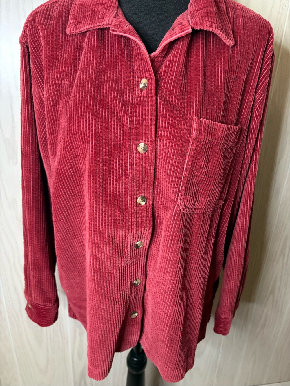 LL Bean Orange Rust Comfort Corduroy Button Up Shirt Jacket Shacket Women Med
